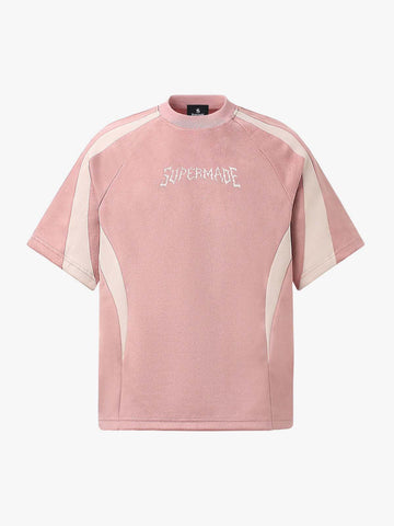 Suede Panel Embroidered Logo Short Sleeve T-Shirt 