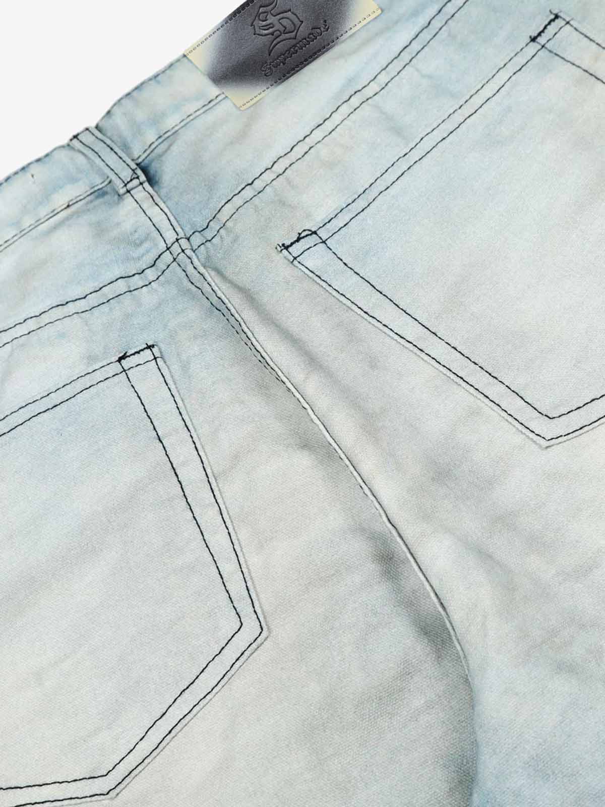 High-Waisted Wide-Leg Denim Pants with Asymmetrical Wrap Design 