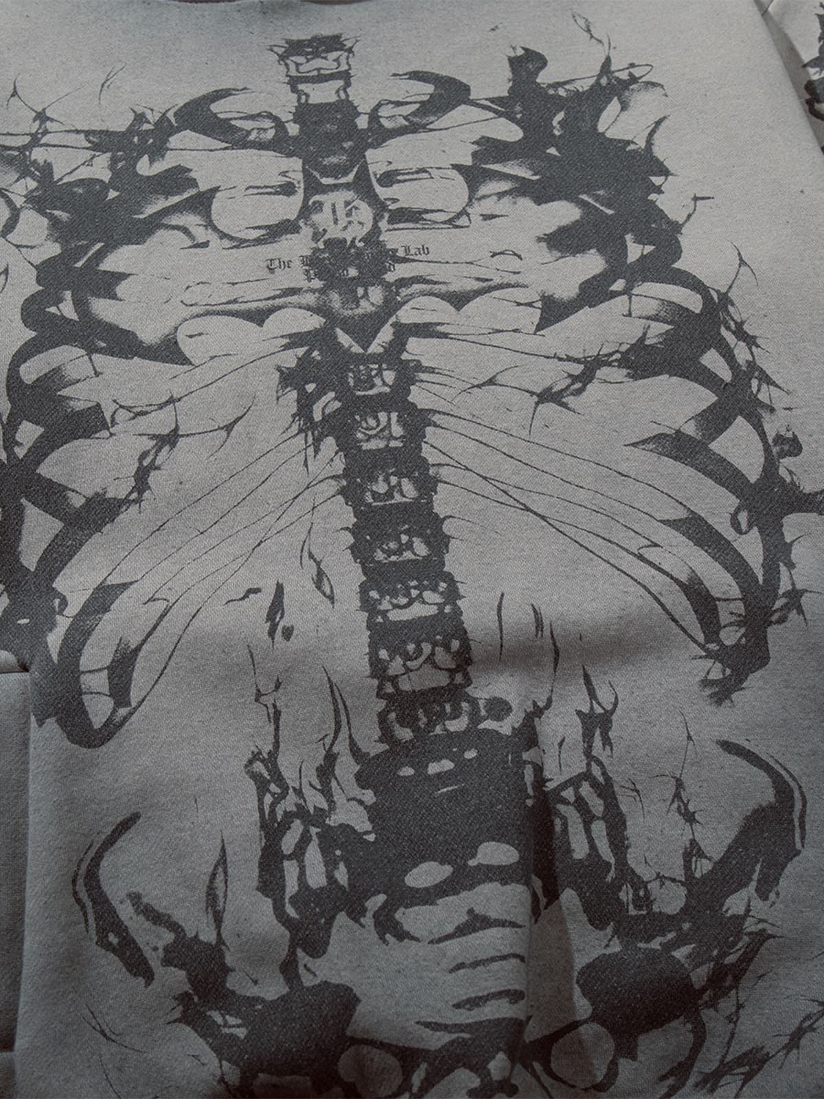 Street Washed Distressed Dark Skeletons Print Hoodie 