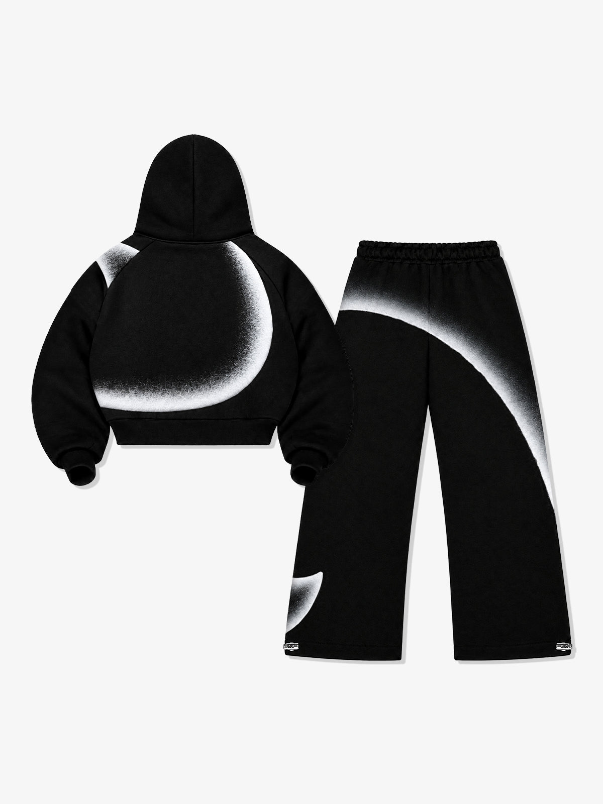 Curved Stripe Zip Hoodie & Wide-Leg Sweatpants Set