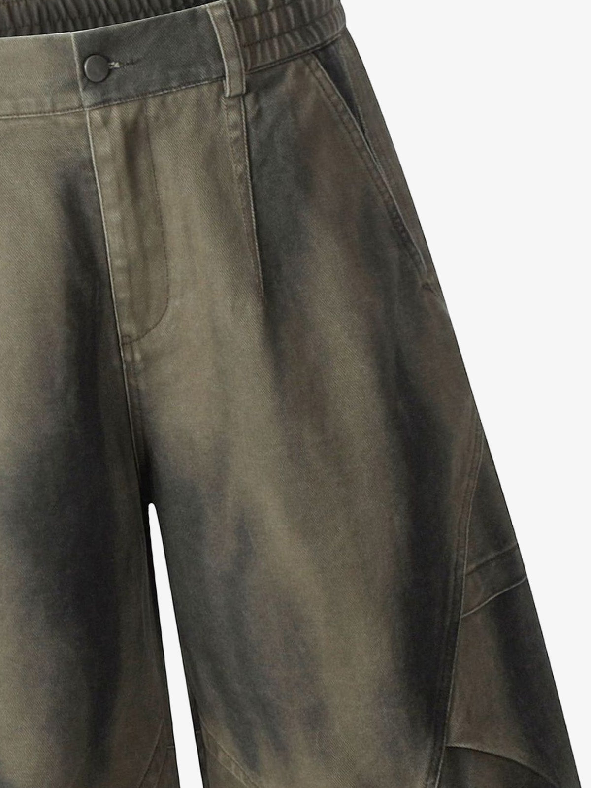 Olive Washed Wide-Leg Cargo Shorts