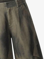 Olive Washed Wide-Leg Cargo Shorts
