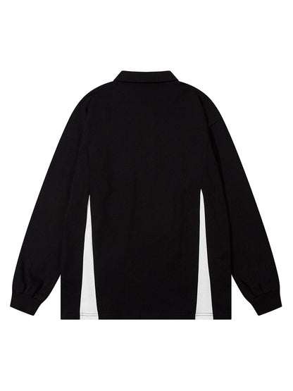 Thesupermade Star Color-Blocking Long Sleeve Quarter Zipper Shirt 
