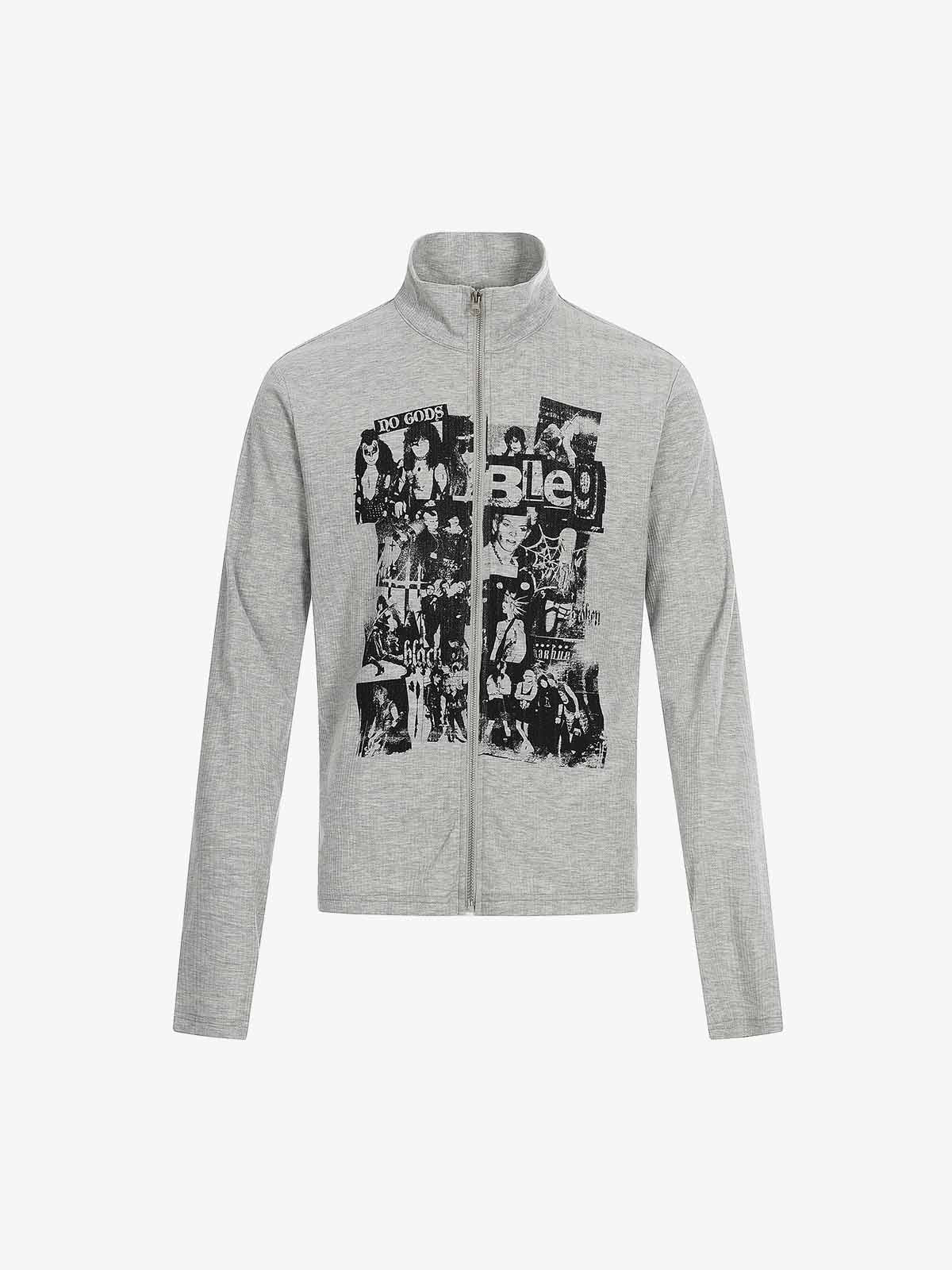 Retro Punk Print Knit Cardigan Long Sleeve Top