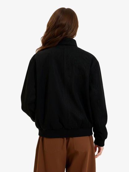 Vintage Stand Collar Metal Button-Structured Bomber Jacket