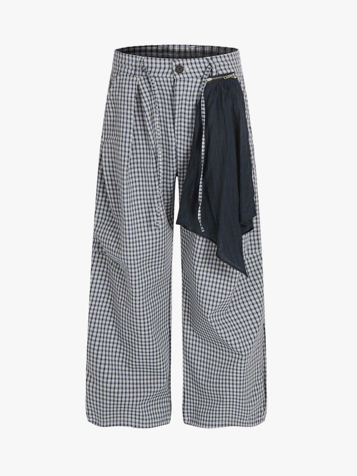 Checkered Wide-Leg Pants with Asymmetrical Panel Detail 