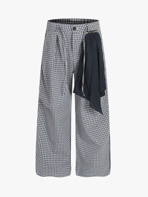 Checkered Wide-Leg Pants with Asymmetrical Panel Detail 