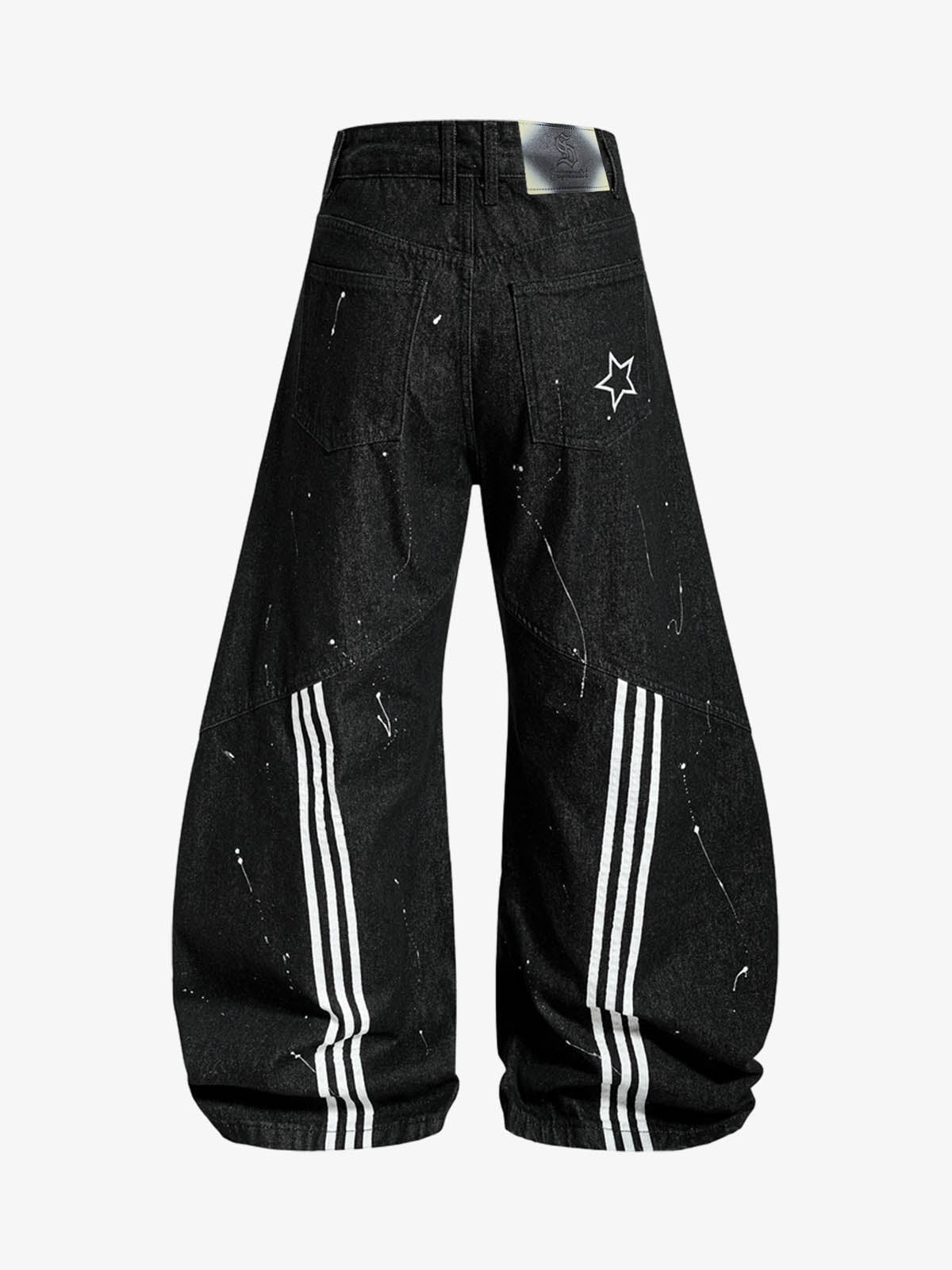 Paint Splatter Stripe Panel Barrel Jeans