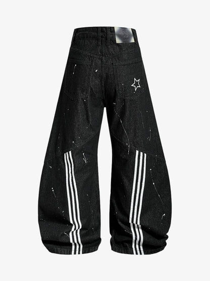Paint Splatter Stripe Panel Barrel Jeans