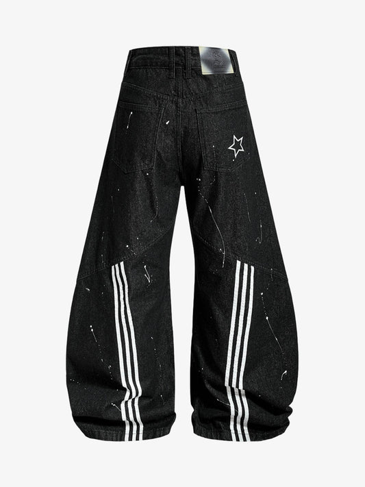 Paint Splatter Stripe Panel Barrel Jeans
