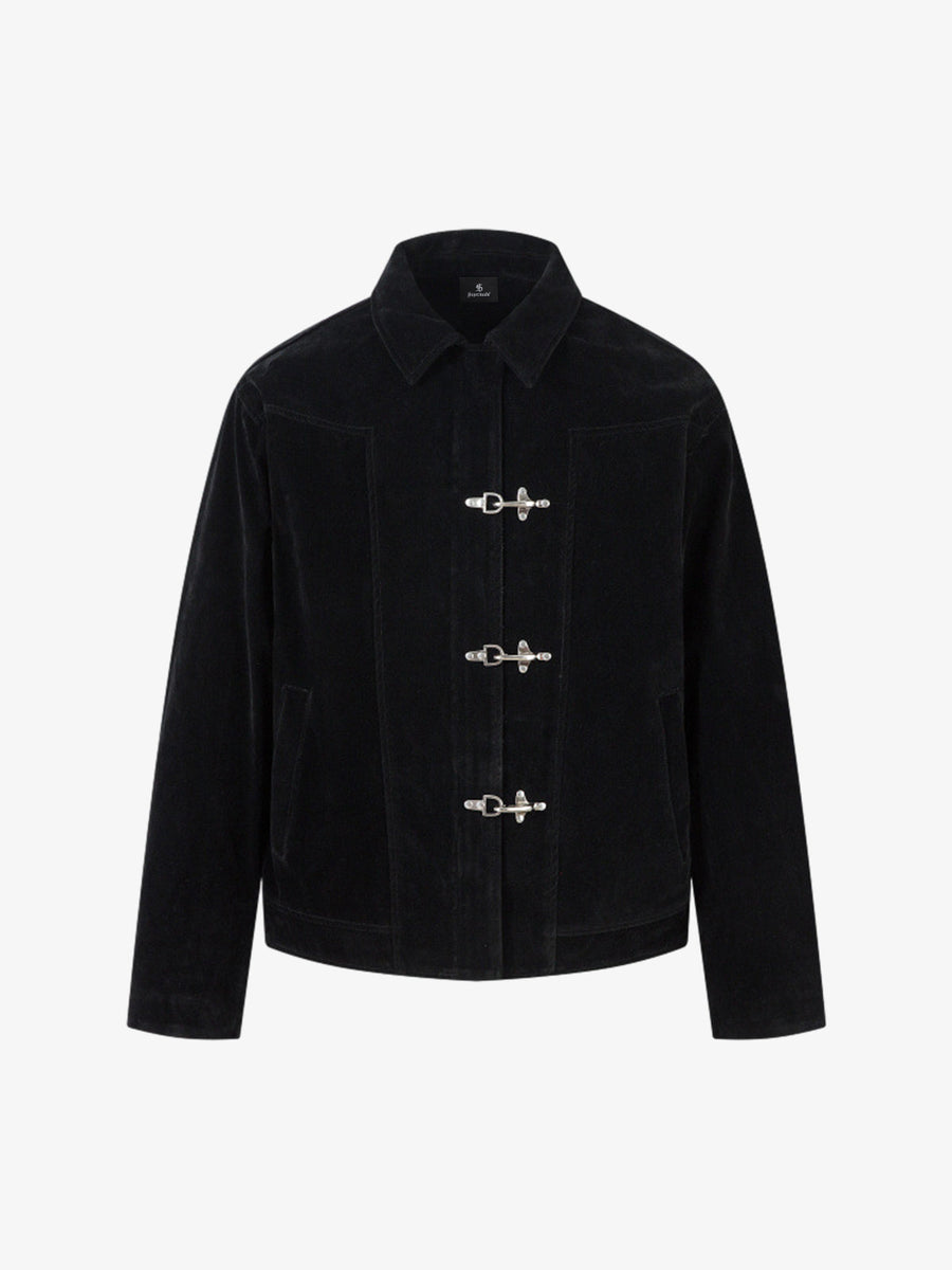 Retro Unique Metal Button Lapel Suede Bomber Jacket - 2538 