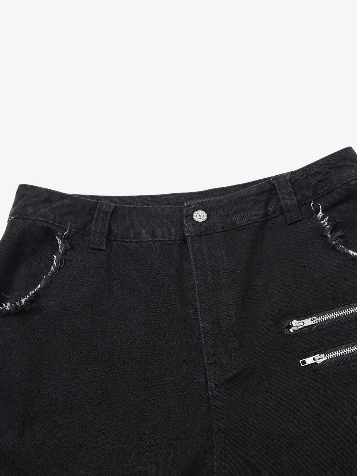 Faux Fur Trimmed Black Cargo Pants with Wide Leg and Multiple Pockets 