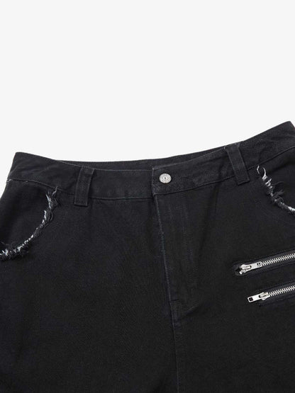 Faux Fur Trimmed Black Cargo Pants with Wide Leg and Multiple Pockets 