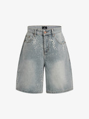 Splatter Washed Denim Shorts 