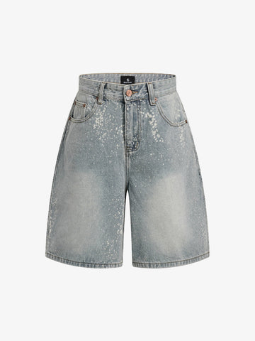 Splatter Washed Denim Shorts