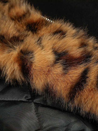 Leopard Print Hooded Jacket with Faux Fur Trim for Men - Trendy Winter Fashion 