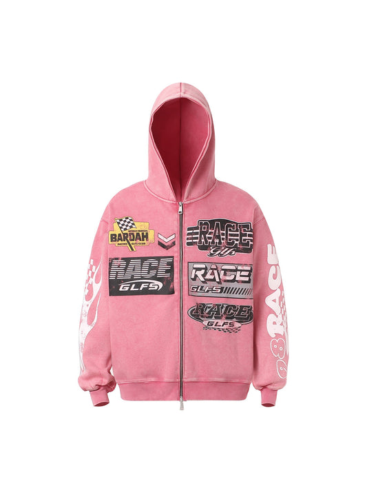 Thesupermade Washed Racing Zip Up Hoodie 
