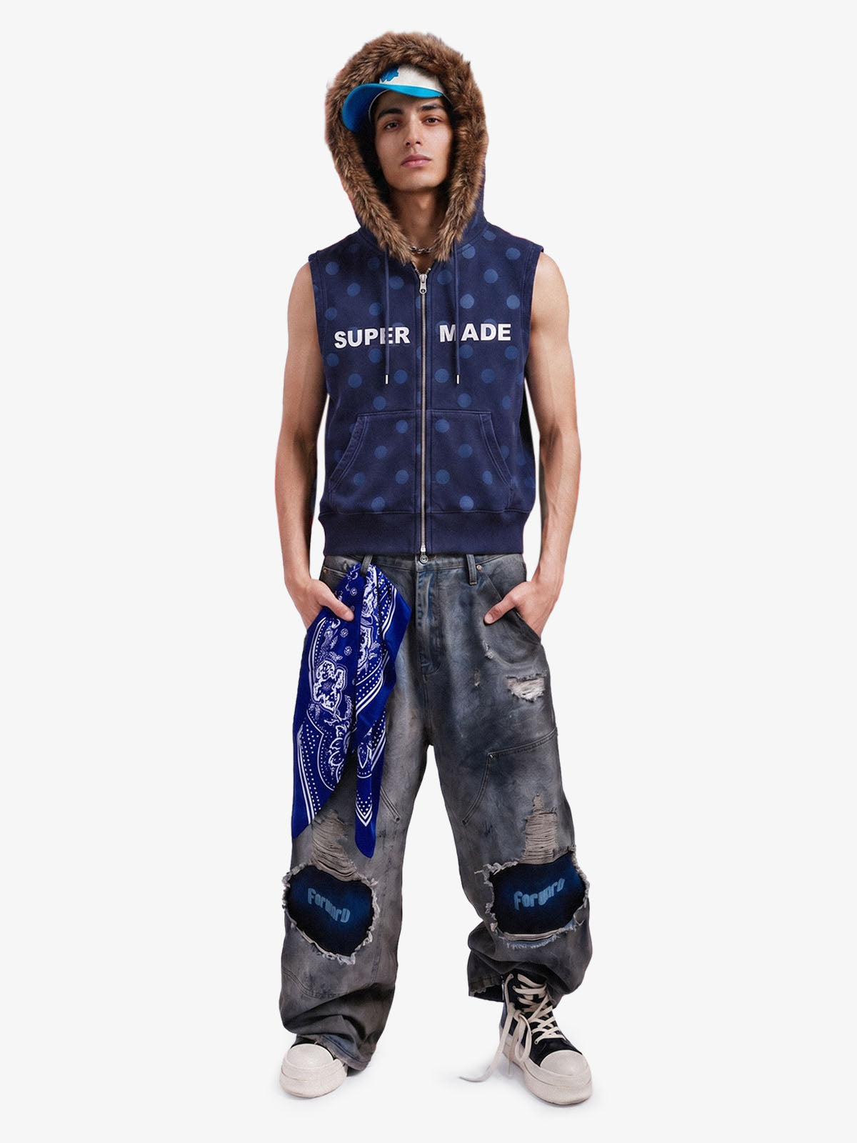 Faux Mink Fur Polka Dot Zip-up Hooded Vest