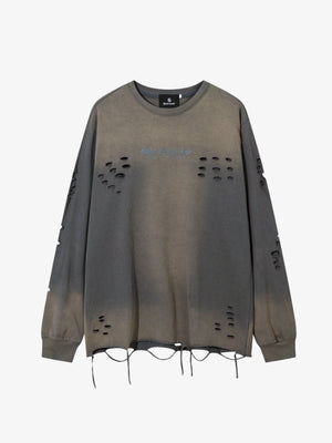 Gradient Washed Ripped Casual Sweatshirt