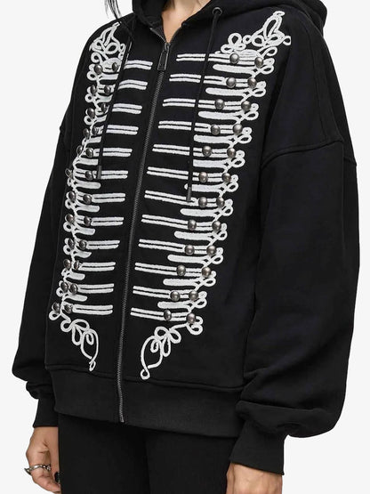 Embroidered Double-Breasted Graphic Hoodie