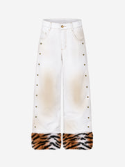Tiger-Stripe Faux-Fur Straight-Leg Jeans
