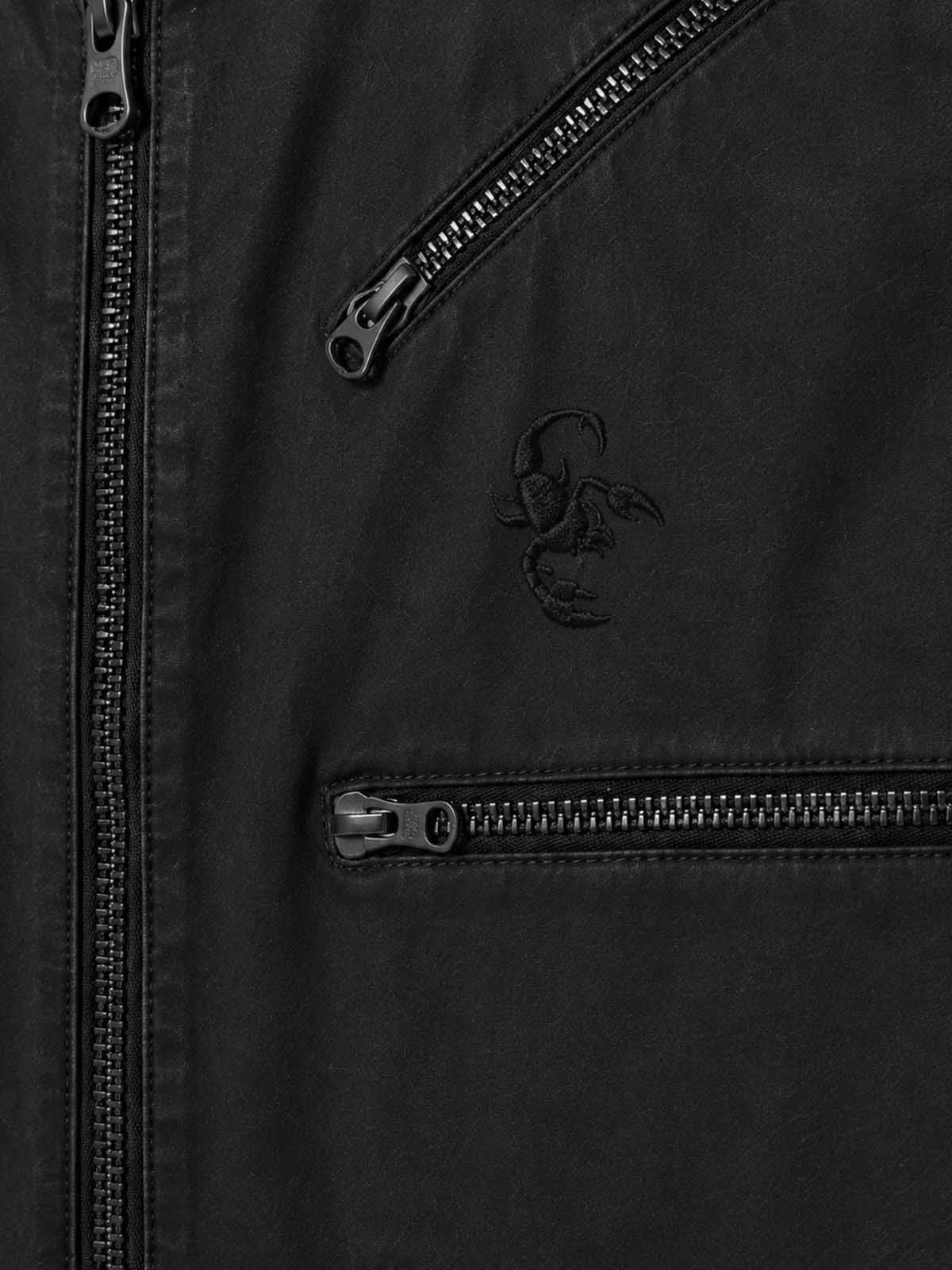 Six-Zip Washed Stand Collar Twill Jacket
