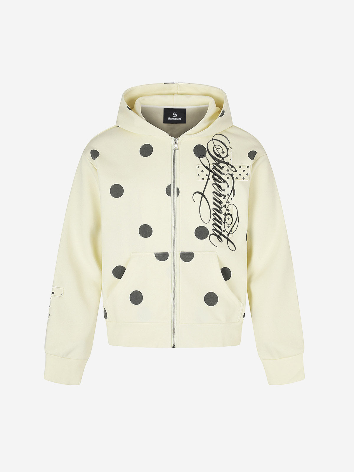 Polka Dot Logo Embroidered Cross Appliqué Zip Hoodie