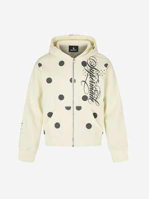Polka Dot Logo Embroidered Cross Appliqué Zip Hoodie