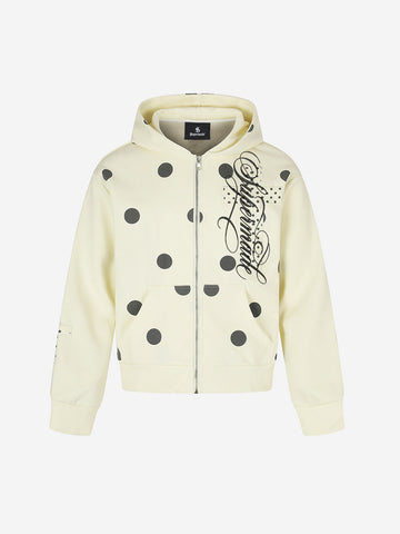 Polka Dot Logo Embroidered Cross Appliqué Zip Hoodie