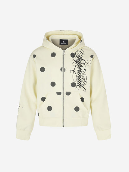 Polka Dot Logo Embroidered Cross Appliqué Zip Hoodie