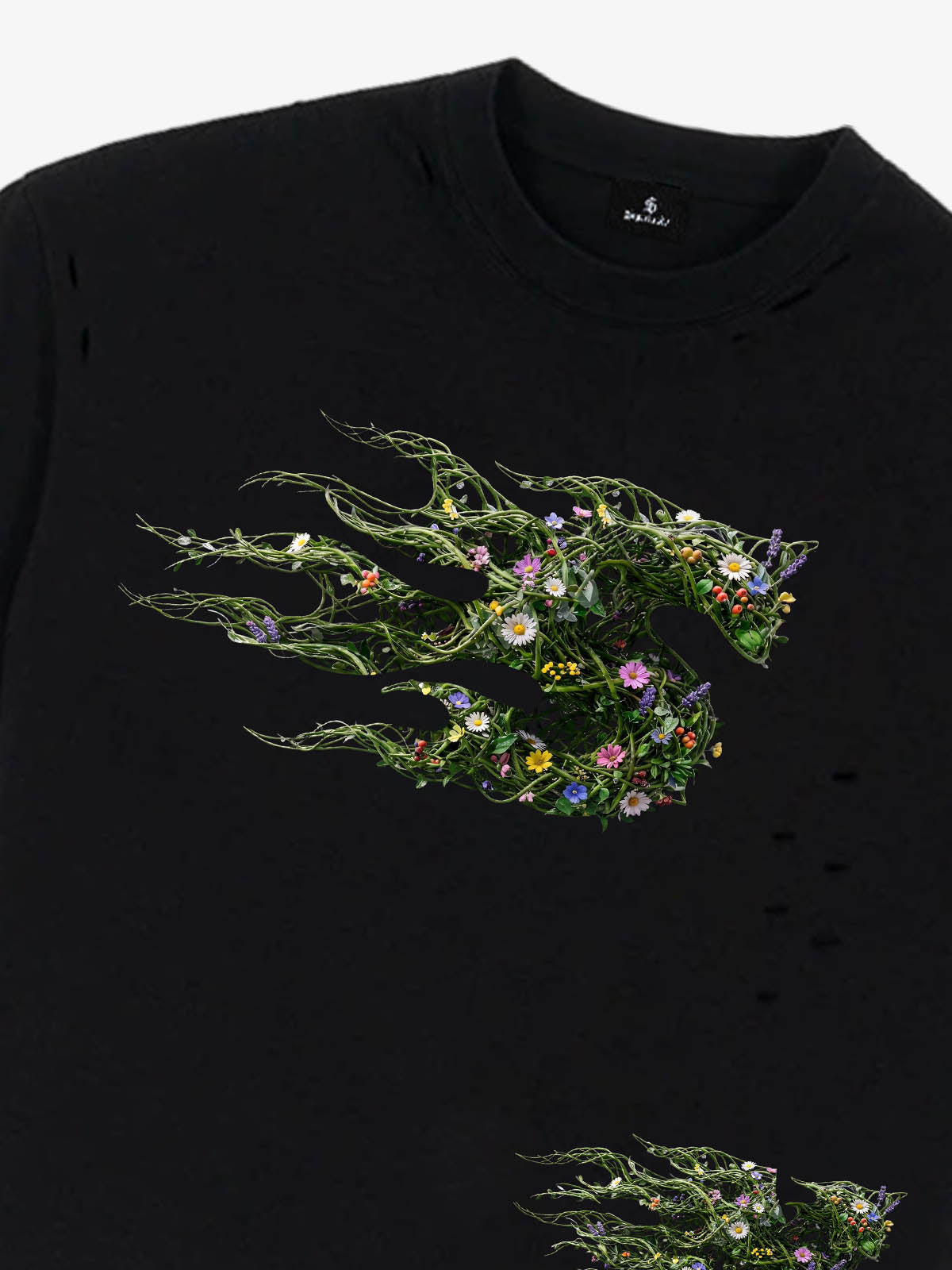 Distressed Abstract Floral Graphic Street T-Shirt 