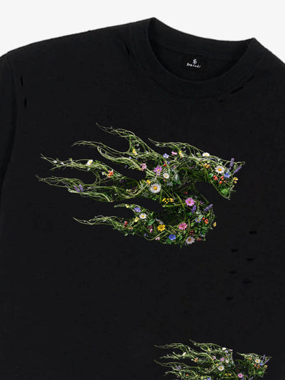Distressed Abstract Floral Graphic Street T-Shirt