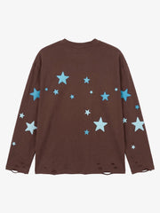 Star Foam Graphic Ripped Color Block Long Sleeve Tee