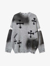 Vintage Spray-Painted Cross Hole Knit Sweater 