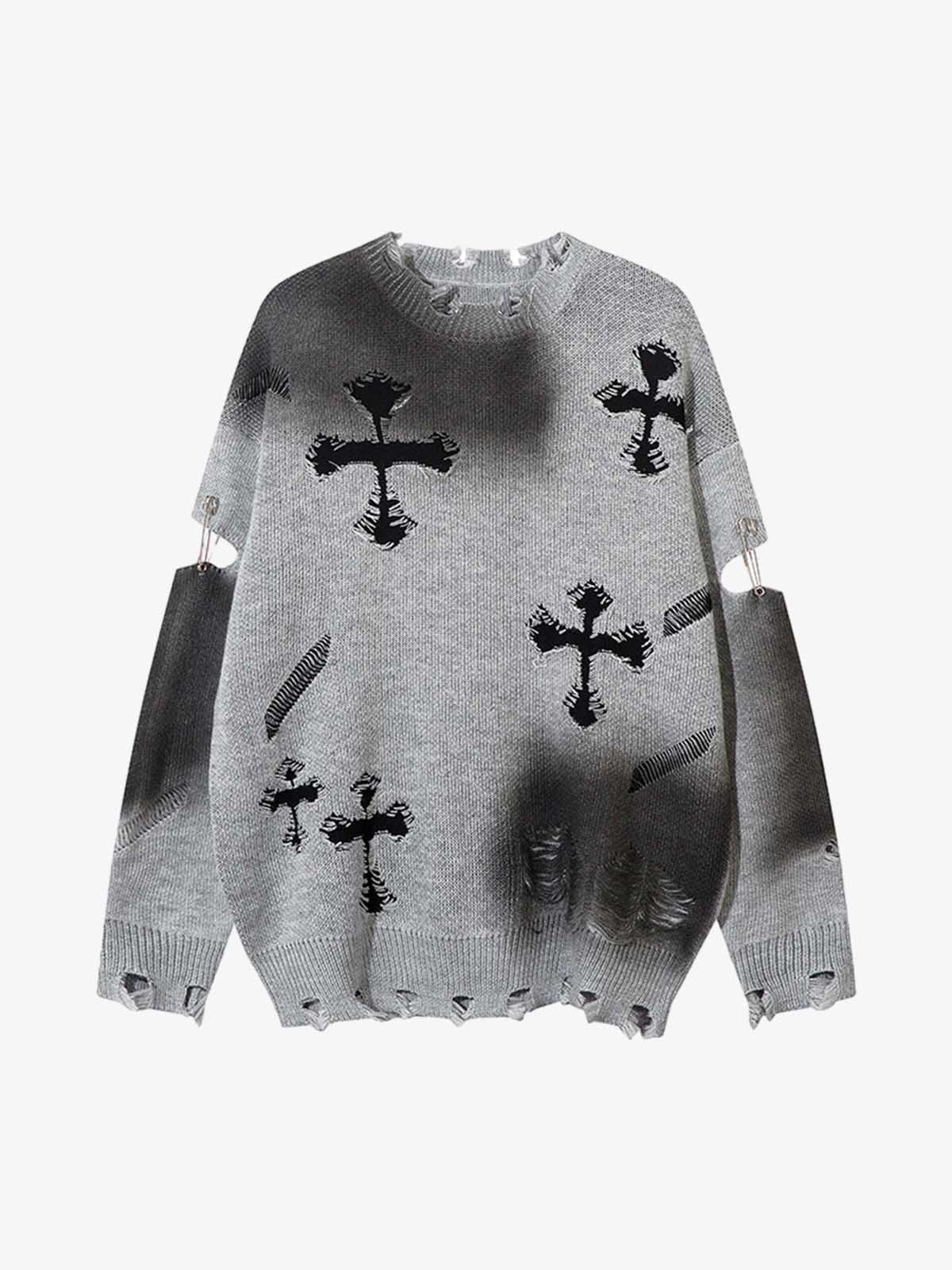 Vintage Spray Painted Cross Hole Knit Sweater