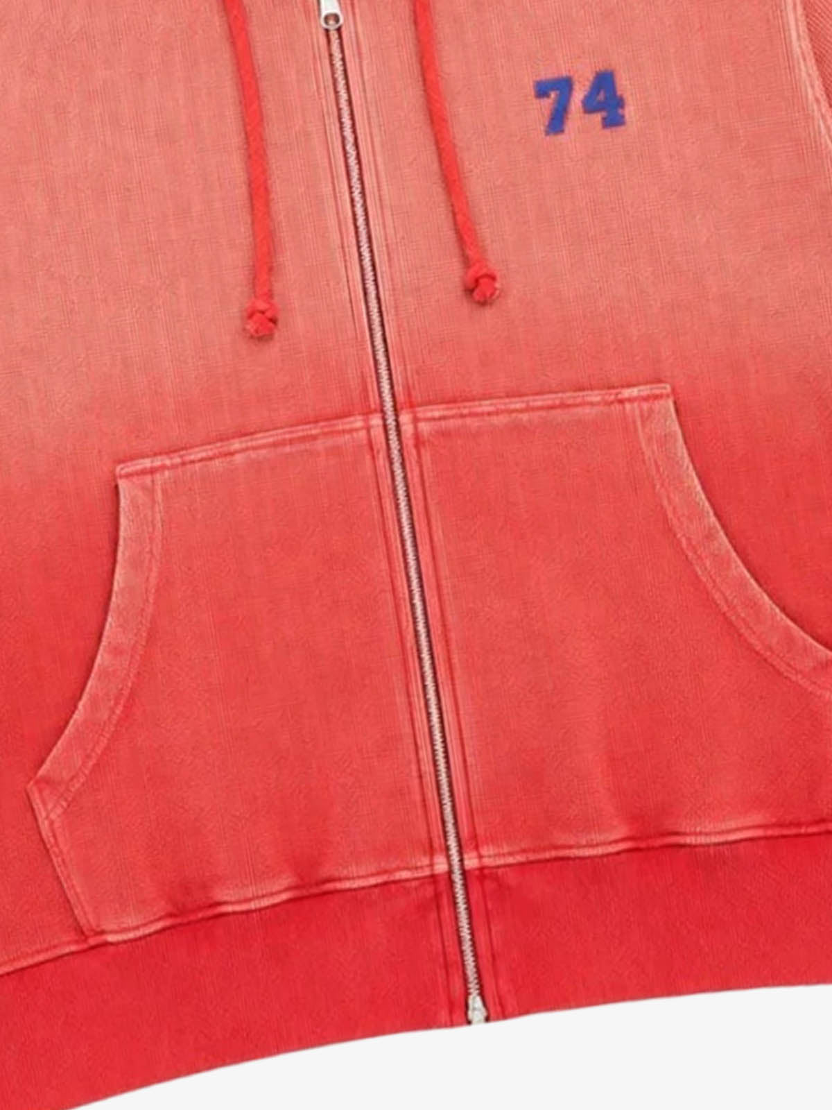Red Ombré Washed Waffle Zip-Up Hoodie