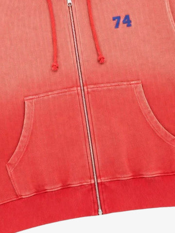 Red Ombré Washed Waffle Zip-Up Hoodie