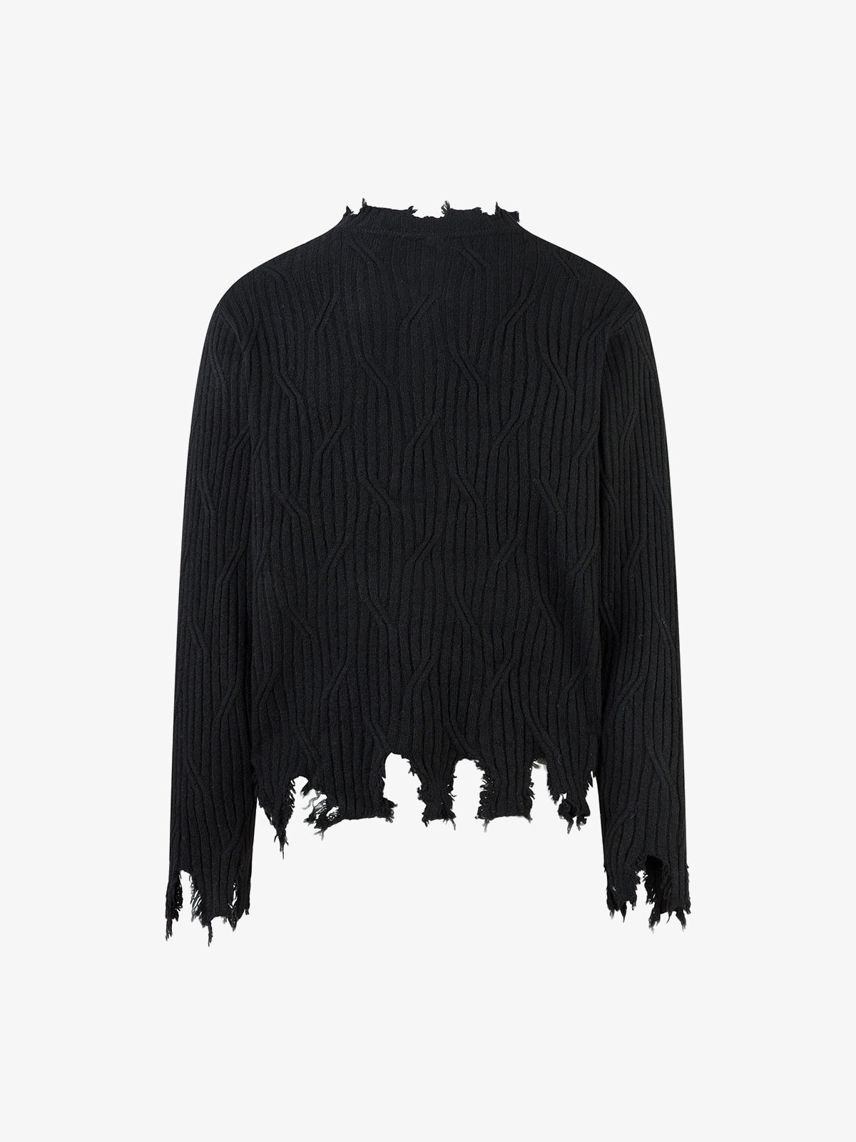 Knitted Distressed Diamond Pattern Raw Edge Sweater 