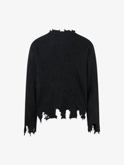 Knitted Distressed Diamond Pattern Raw Edge Sweater 