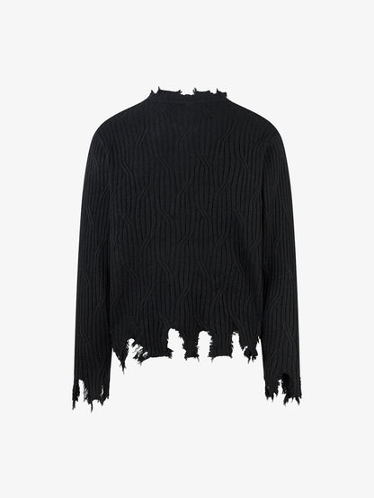 Distressed Ribbed Henley Sweater for Casual Elegance 