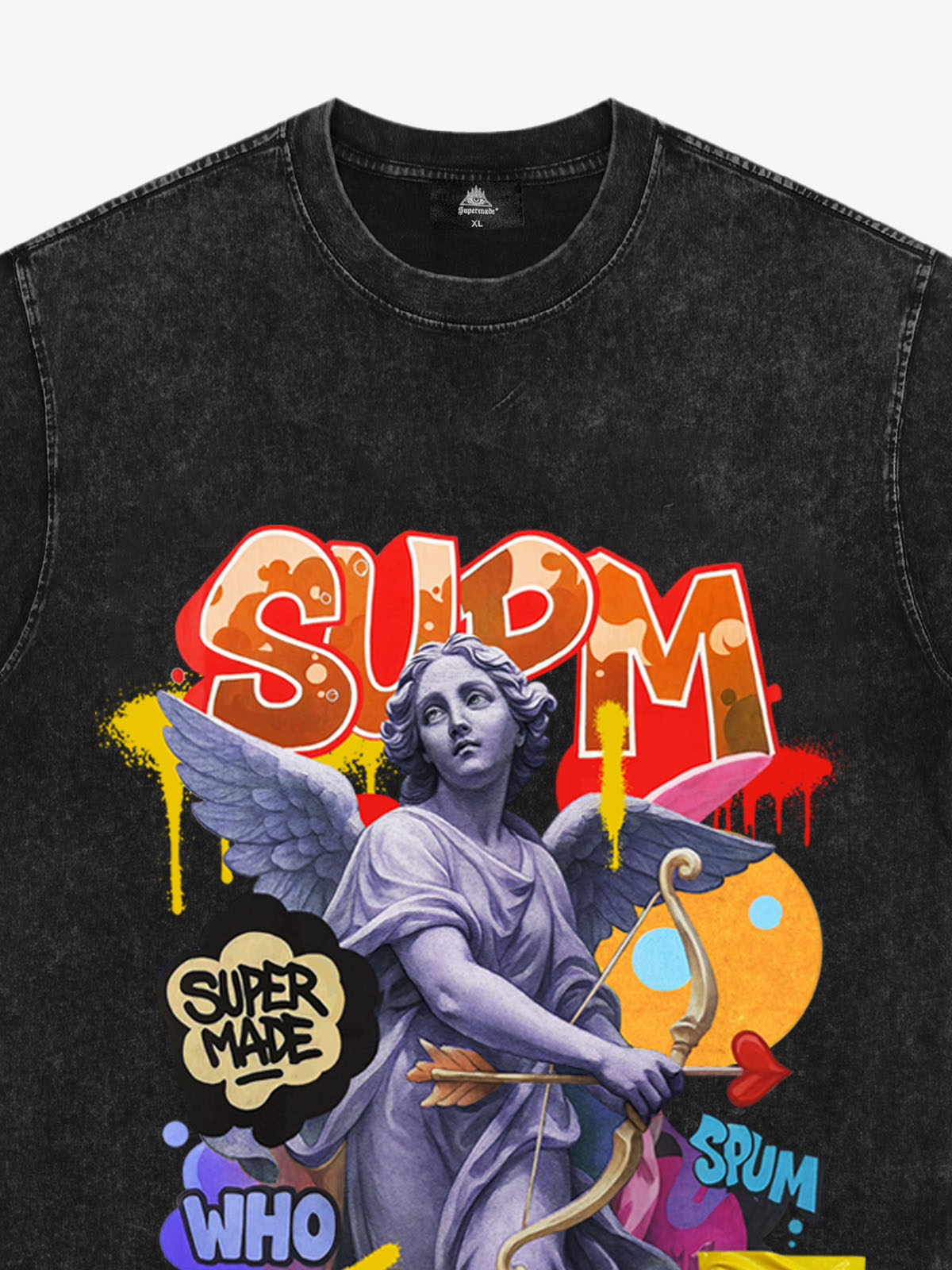 Angel statue and street graffiti mixed pattern T-shirt 