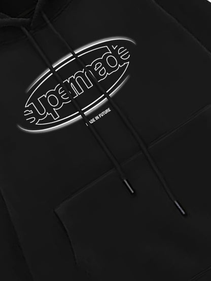Thesupermade Letter Design Print Fleece Hooded Sweatshirt 