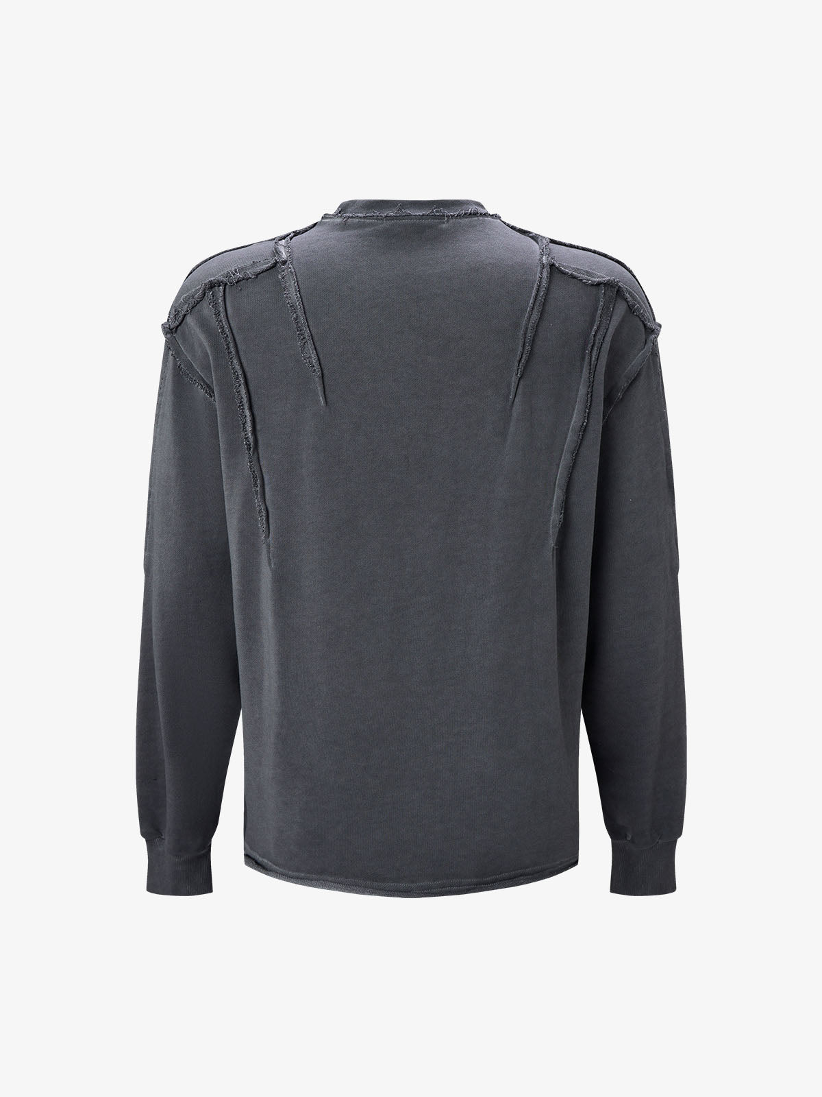 Deconstructed Distressed Raw-Edge Long Sleeve Tee; Dark Gray / M, Dark Gray / L, Dark Gray / XL