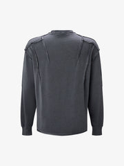Deconstructed Distressed Raw-Edge Long Sleeve Tee; Dark Gray / M, Dark Gray / L, Dark Gray / XL
