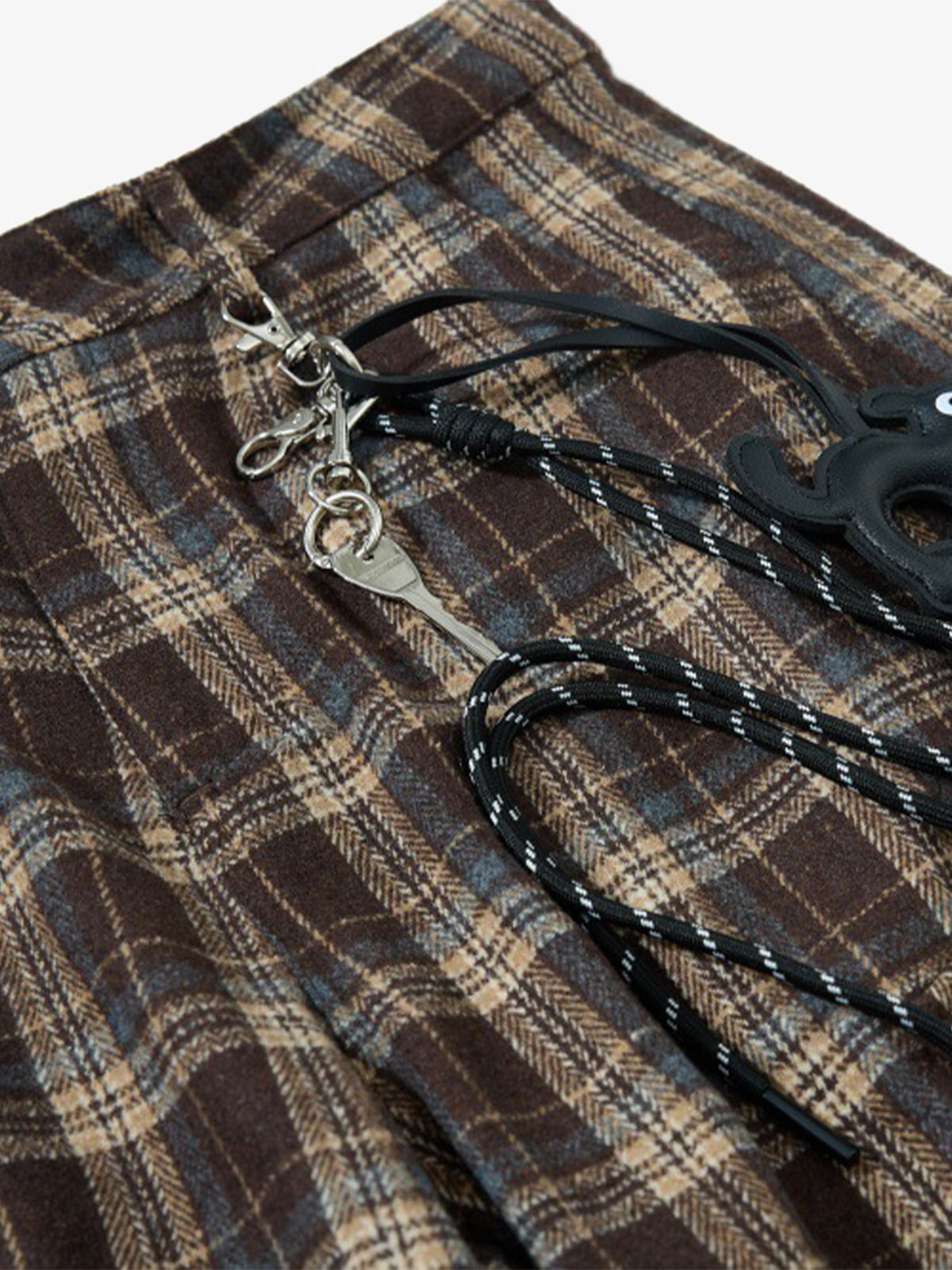 Plaid Jacket with Zipper Detail and Keychain Accessory 
