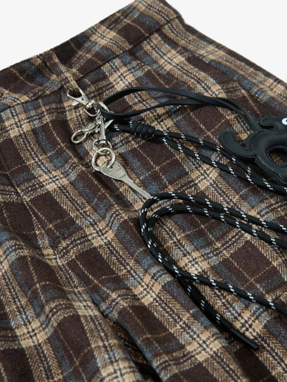 Plaid Jacket with Zipper Detail and Keychain Accessory 