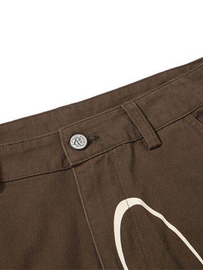 Embroidered Studded Multi-Pocket Paratrooper Cargo Jeans