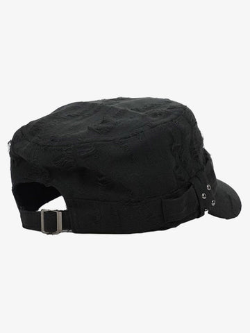 Distressed Stud Detail Cotton Flat Top Cap 