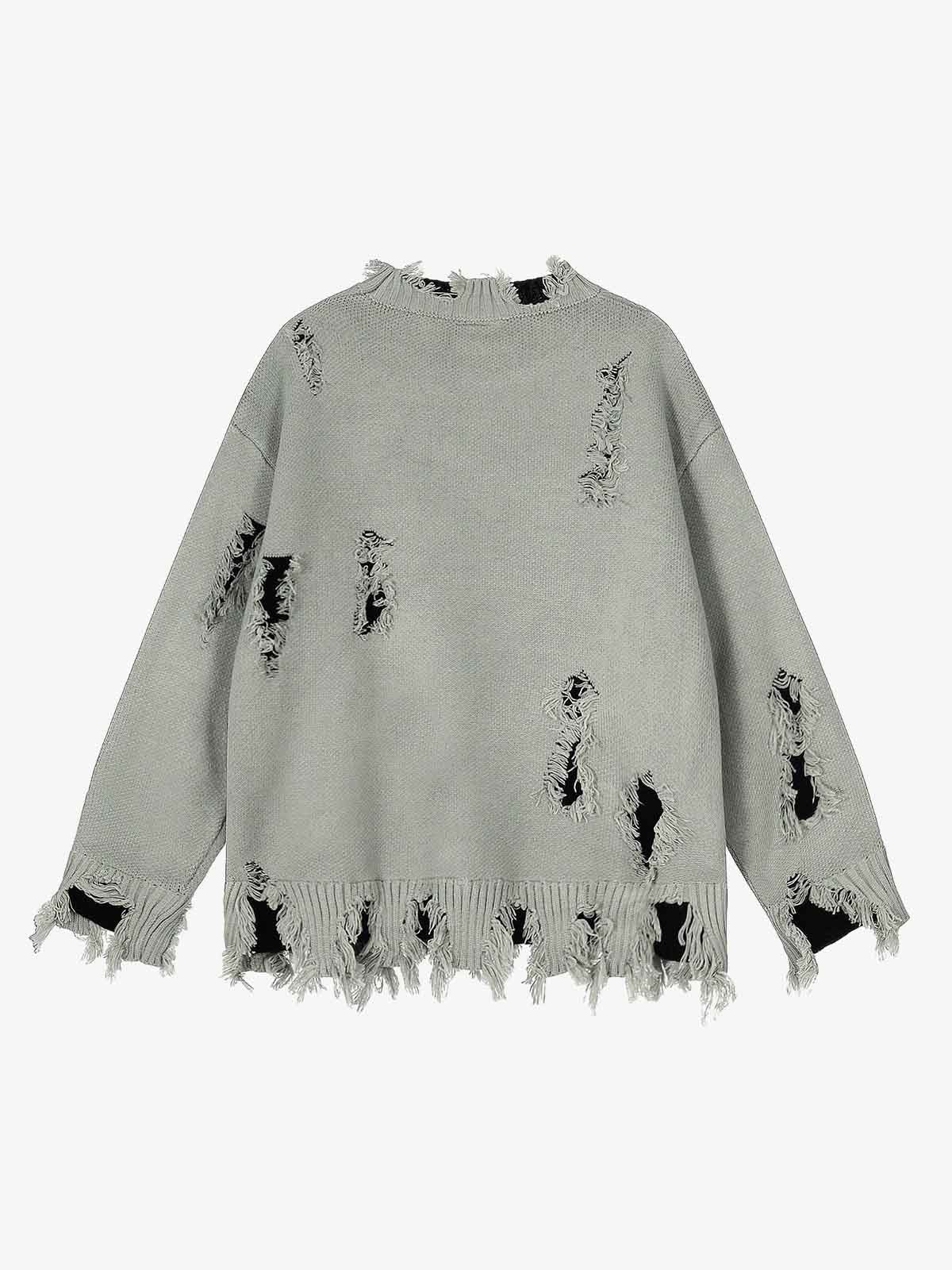 Distressed Photo Patch Oversized Knit Sweater