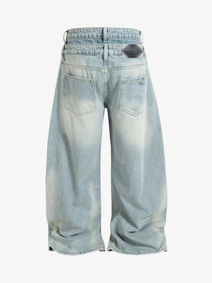 Light Wash Denim Wide Leg Cropped Pants High Waist Fashion Streetwear Style 